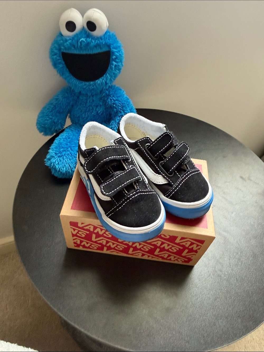 Vans Kids Black and Blue Velcro Skate Sneakers